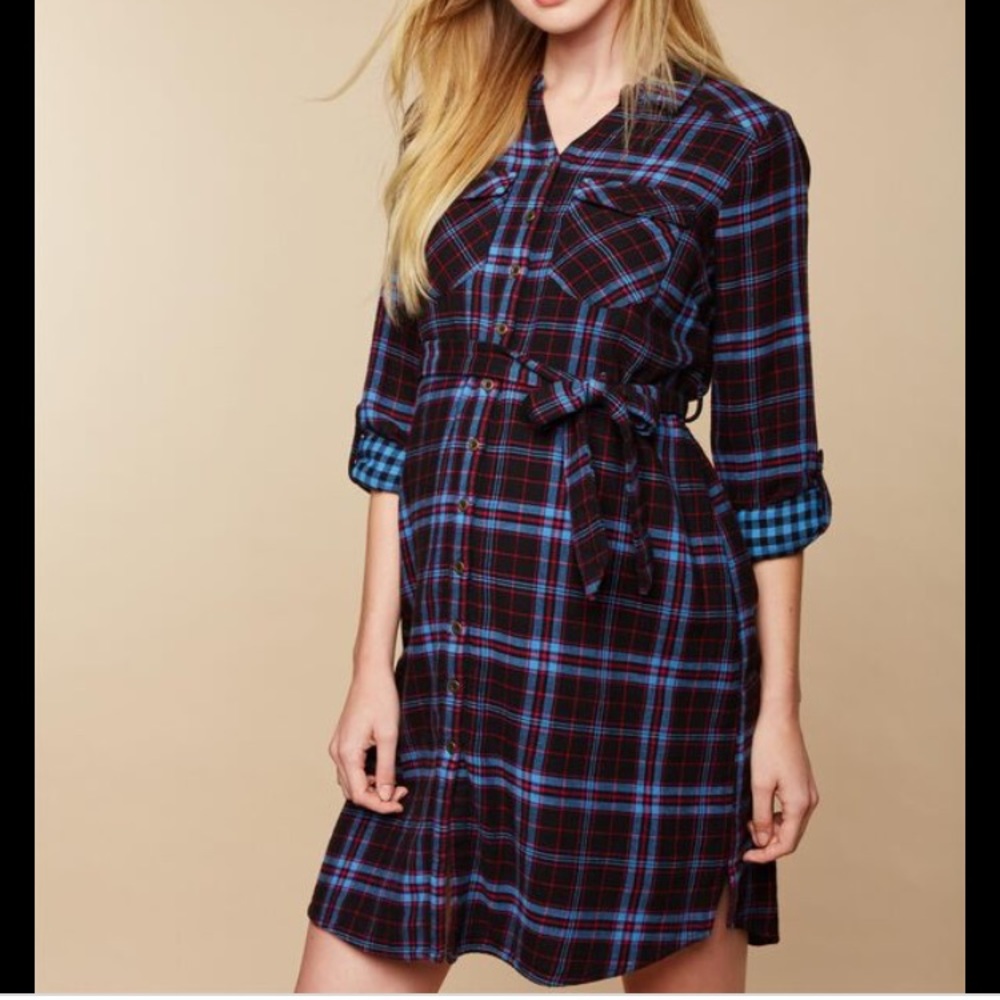 Motherhood Maternity Cozy Plaid Flannel Dress M